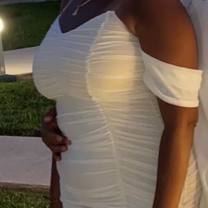 White ruched dress with clear straps